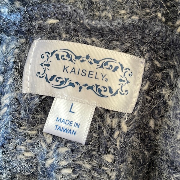 Turtleneck Sweater Short Sleeve Kaisely Fuzzy Alpaca Wool Winter Blue Gray Large - Picture 2 of 4